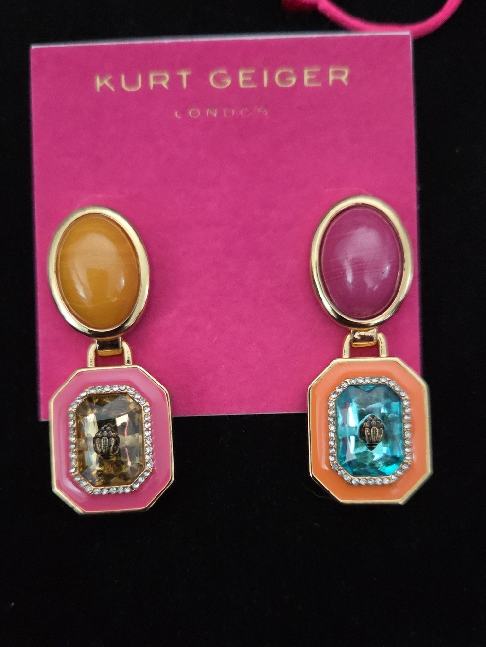 NWT Kurt Geiger London Signature Stone Gem Drop Earrings - Colorful Gold - Picture 1 of 9